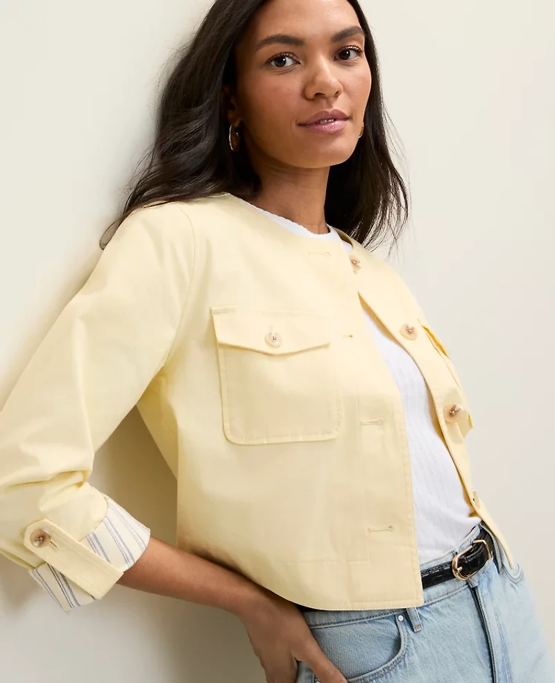 Ann Taylor Petite Weekend Crew Neck Jacket Lemon Pavlova Women's