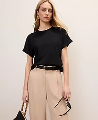 Ann Taylor Crew Neck Roll Sleeve T-Shirt Women's