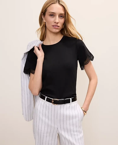 Ann Taylor Lace Trim Top Women's