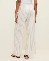 Ann Taylor Petite Weekend Striped Easy Fit On Wide-Leg Pant Linen Blend Ocean Oasis Women's