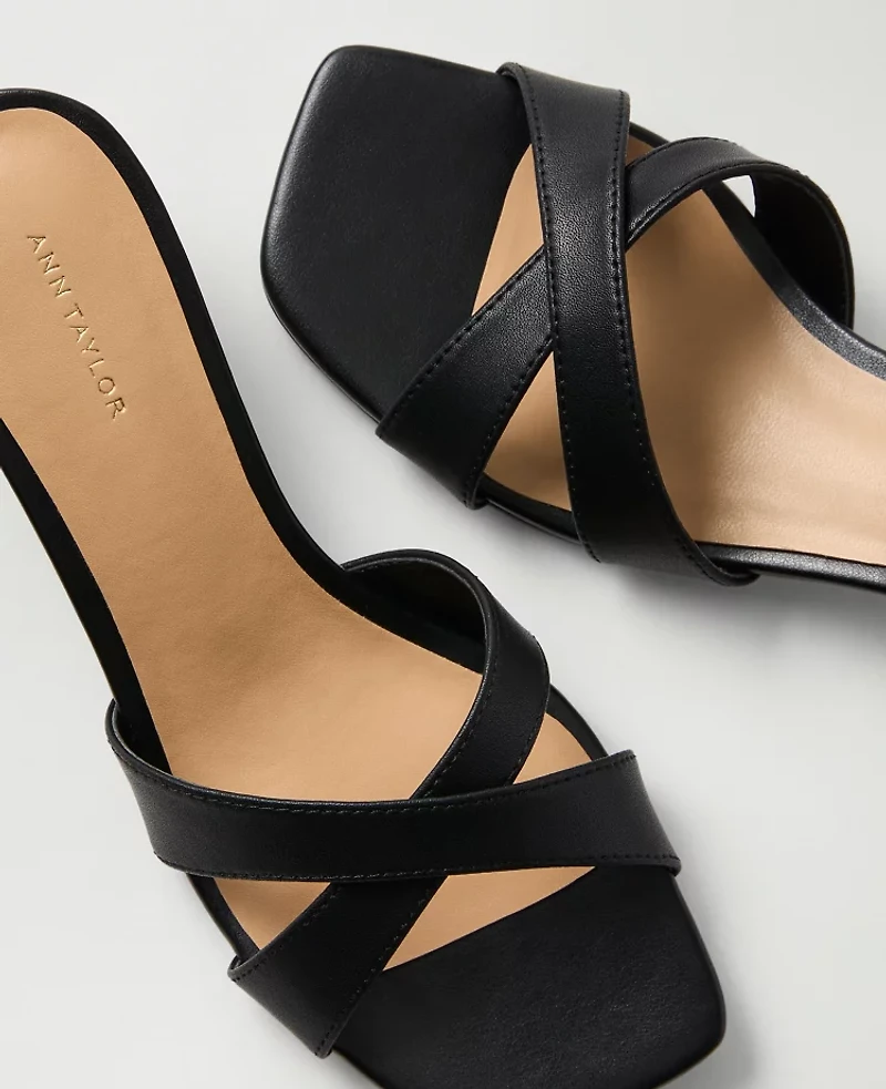 Ann Taylor Leather Crossover Kitten Heel Sandal Women's