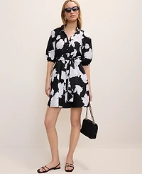 Ann Taylor Floral Ruffle Collar Mini Dress Black Women's