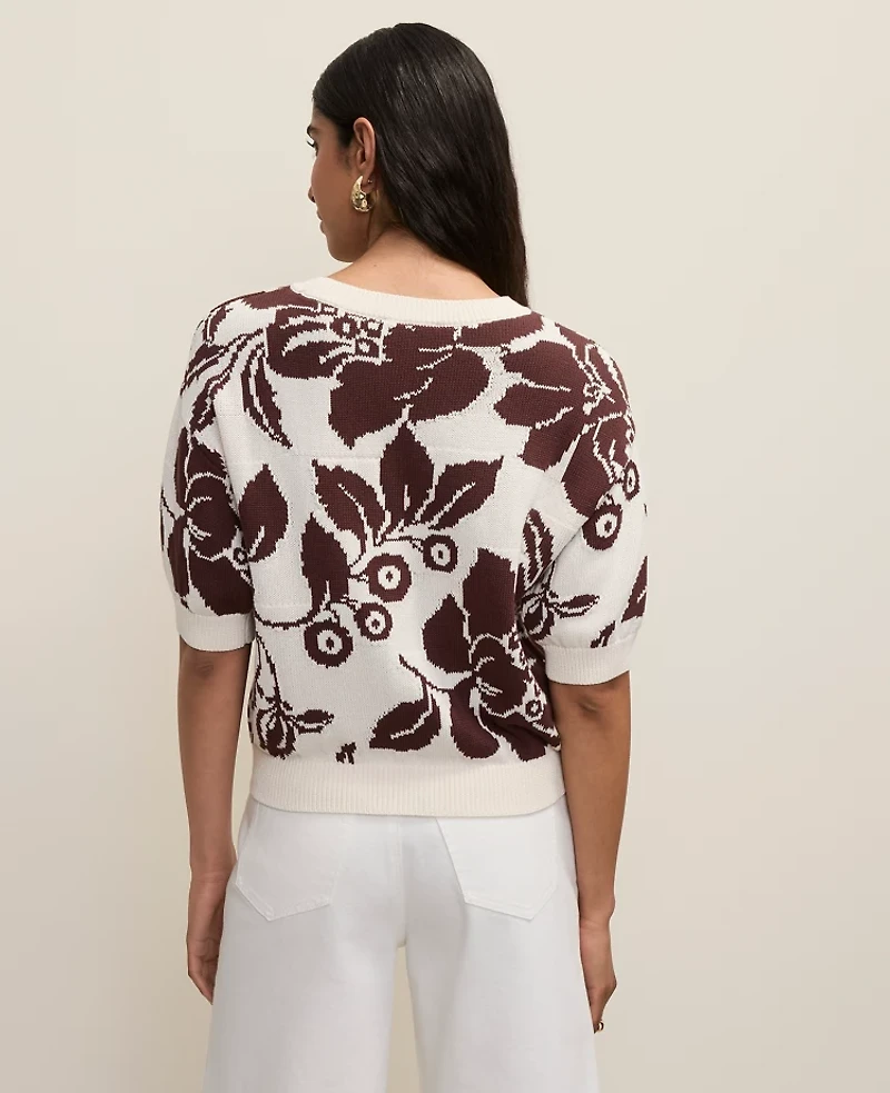 Ann Taylor Petite Floral Jacquard Sweater T-Shirt Rich Walnut Women's