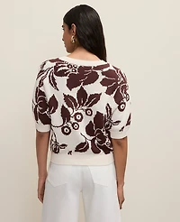Ann Taylor Petite Floral Jacquard Sweater T-Shirt Rich Walnut Women's
