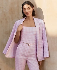 Ann Taylor The Petite Gingham Longline Blazer Vibrant Pink Women's