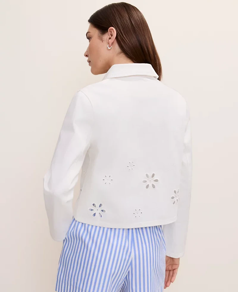 Ann Taylor Weekend Eyelet Cropped Jacket White Women's