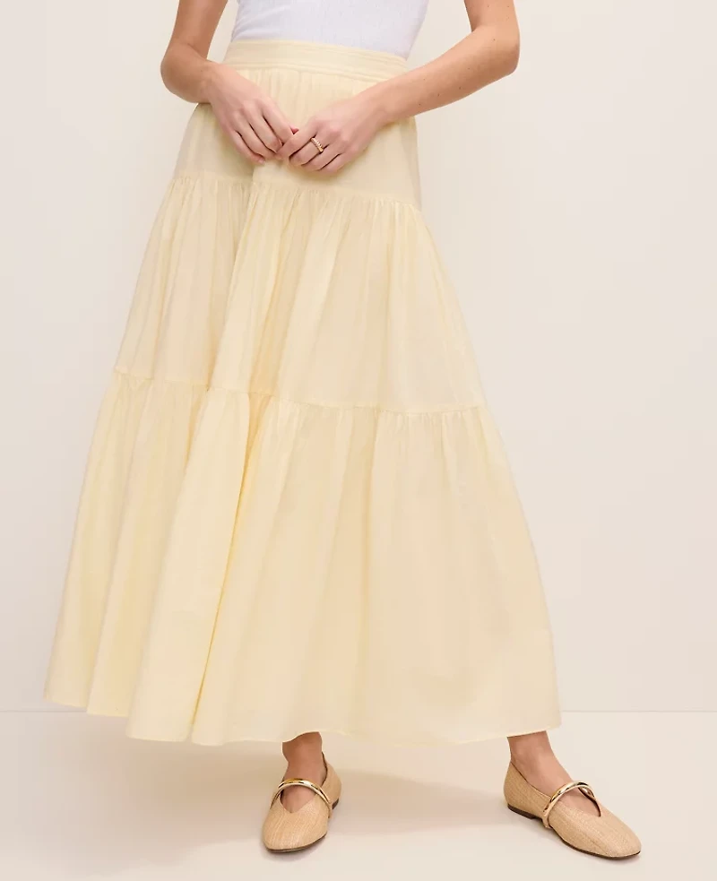 Ann Taylor Weekend Tiered Full Skirt Lemon Pavlova Women's