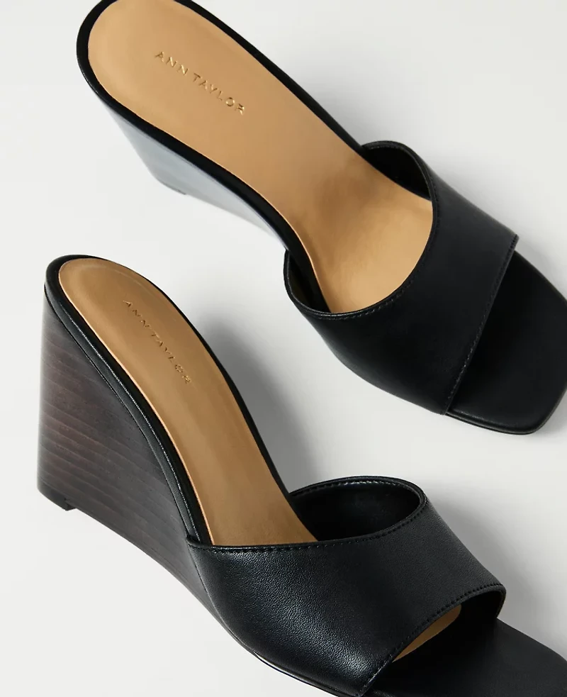 Ann Taylor Leather Wedge Sandal Black Women's