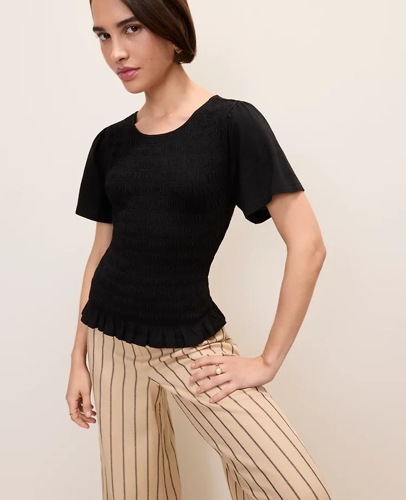 Ann Taylor Petite Smocked Ruffle Top Women's