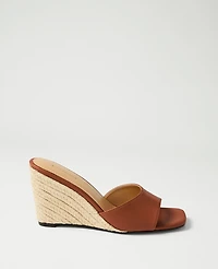 Ann Taylor Leather Straw Wedge Sandal Smoked Paprika Women's