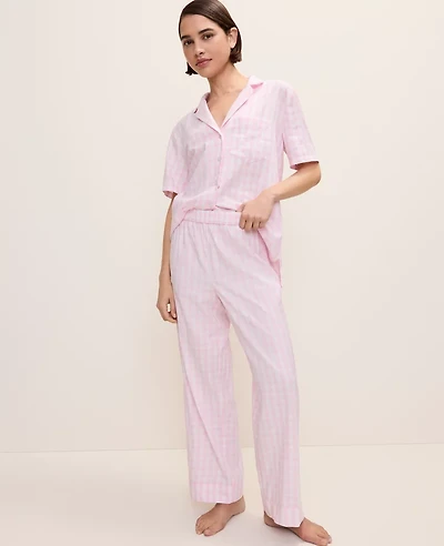 Ann Taylor Gingham Pajama Set Vibrant Pink Women's