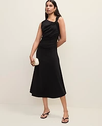 Ann Taylor Asymmetric Twist Shoulder Midi Dress Black Women's