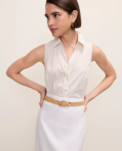 Ann Taylor Striped Sleeveless Essential Shirt Baguette Women's