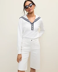 Ann Taylor Petite Weekend Sailor Collar Sweater White Women's
