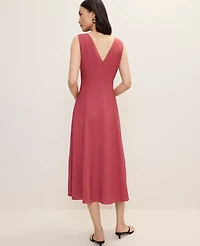 Ann Taylor V-Neck Flare Midi Dress Rose Clay Women's