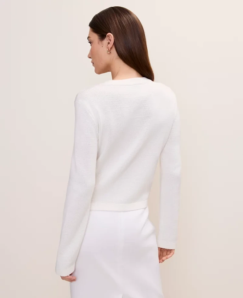 Ann Taylor Petite Crew Neck Sweater Jacket Winter White Women's