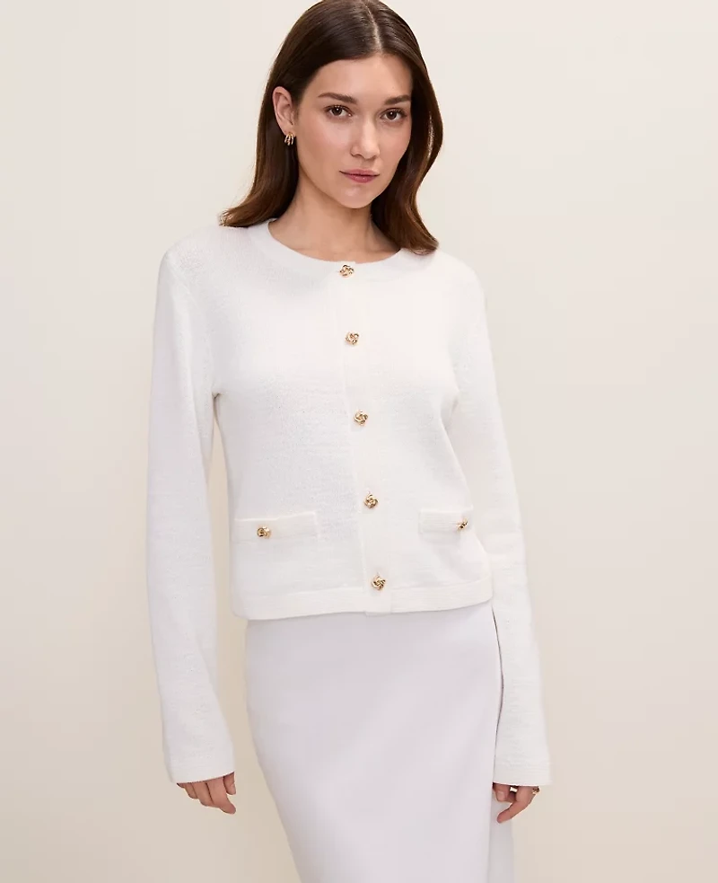 Ann Taylor Petite Crew Neck Sweater Jacket Winter White Women's