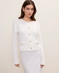 Ann Taylor Petite Crew Neck Sweater Jacket Winter White Women's