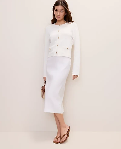 Ann Taylor Petite Crew Neck Sweater Jacket Winter White Women's