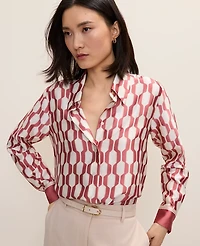 Ann Taylor Petite Geo Satin Essential Shirt Winter White Women's