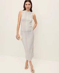 Ann Taylor Petite Striped Metallic Midi Sweater Skirt Rose Veil Women's