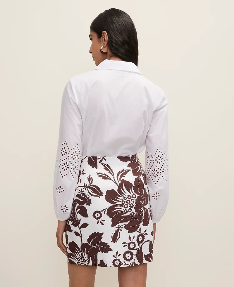 Ann Taylor Petite Floral Linen Blend A-Line Skirt Size 16 Rich Walnut Women's