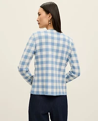 Ann Taylor Petite Gingham Jacquard Sweater Jacket Sea Haze Women's