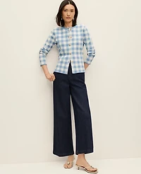 Ann Taylor Petite Gingham Jacquard Sweater Jacket Sea Haze Women's