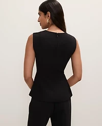 Ann Taylor Petite V-Neck Peplum Vest Fluid Crepe Black Women's