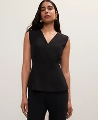 Ann Taylor Petite V-Neck Peplum Vest Fluid Crepe Black Women's