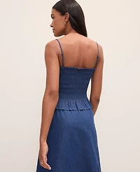 Ann Taylor Weekend Smocked Ruffle Trim Tank Top Medium Wash Women's