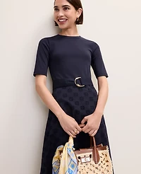 Ann Taylor Petite Belted Eyelet Flare Midi Dress Night Sky Women's