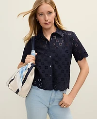 Ann Taylor Petite Eyelet Blouse Women's