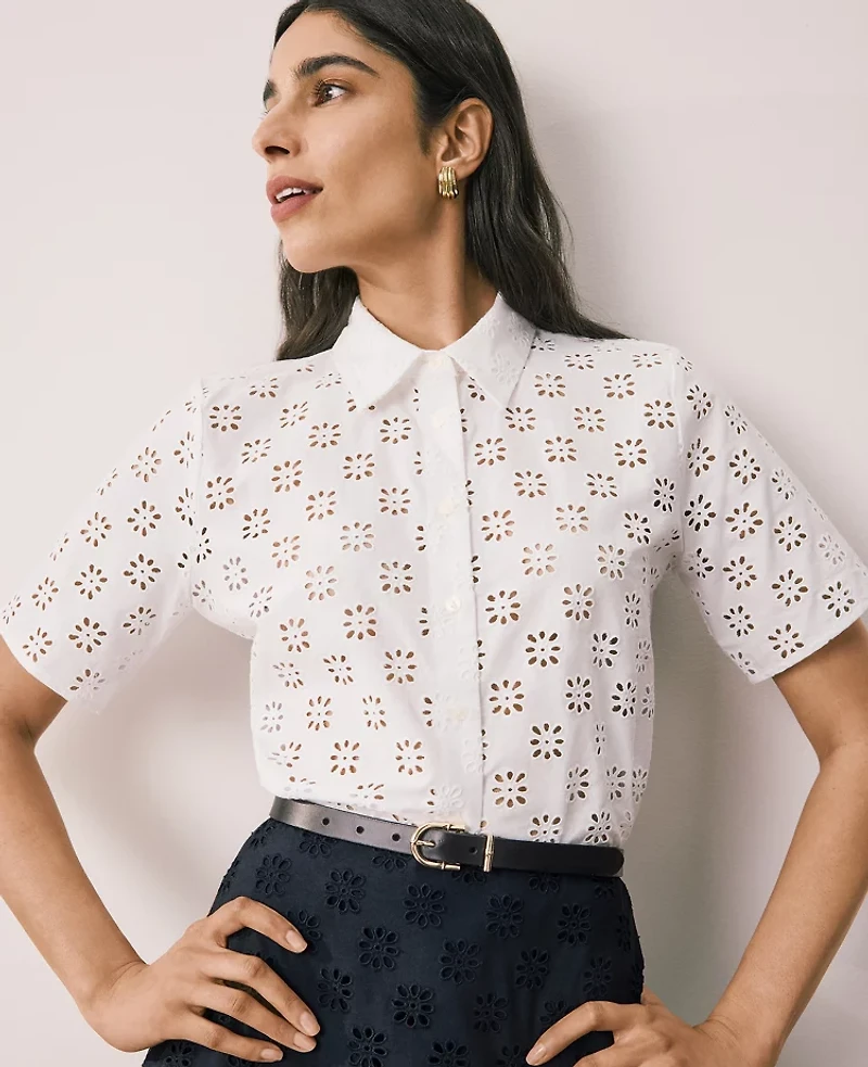 Ann Taylor Petite Eyelet Blouse Women's