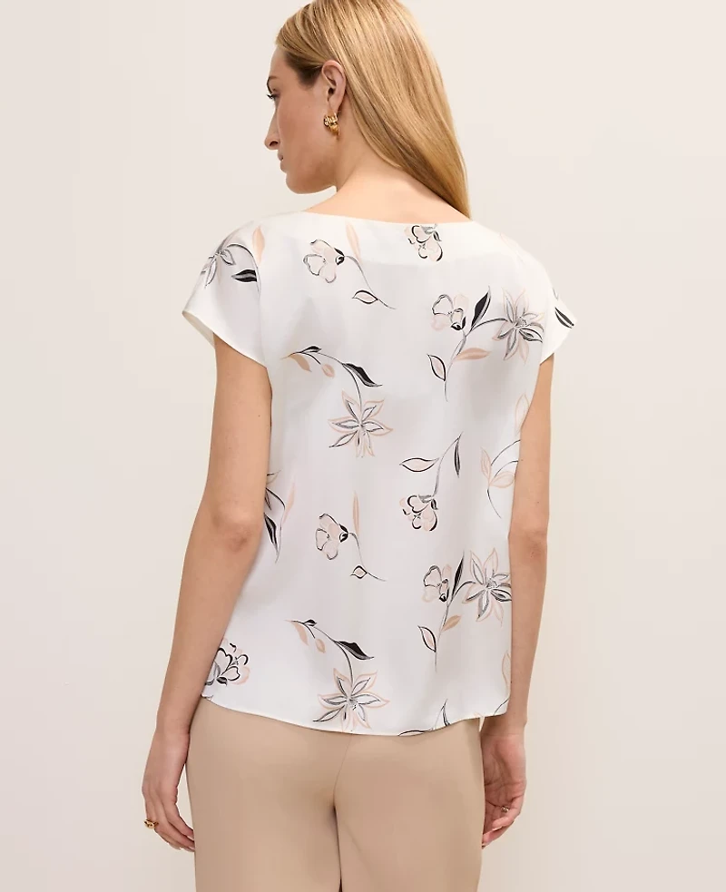 Ann Taylor Petite Floral Satin Cowl Neck Top B Cool Sesame Women's