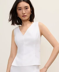 Ann Taylor Petite V-Neck Peplum Top Linen Blend White Women's