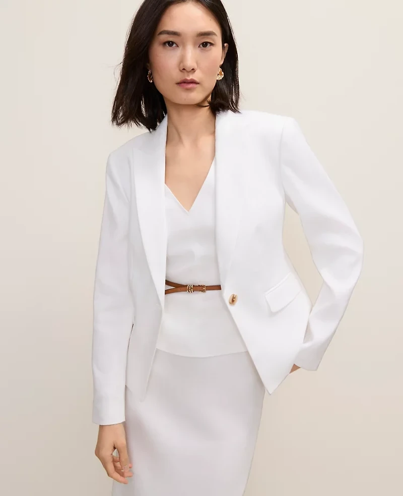 Ann Taylor The Short One Button Blazer Linen Blend White Women's