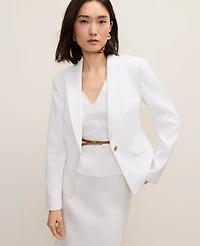 Ann Taylor The Short One Button Blazer Linen Blend White Women's