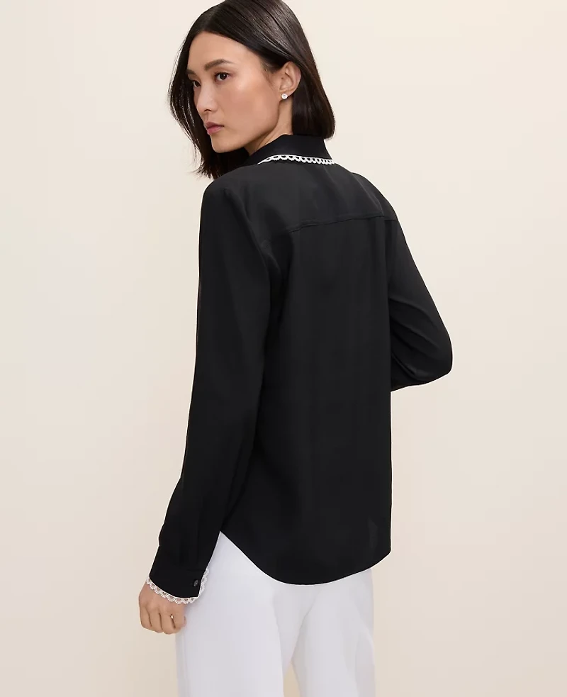 Ann Taylor Embroidered Satin Essential Shirt Women's