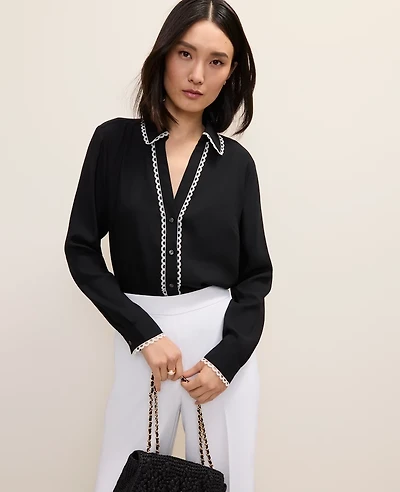 Ann Taylor Embroidered Satin Essential Shirt Women's