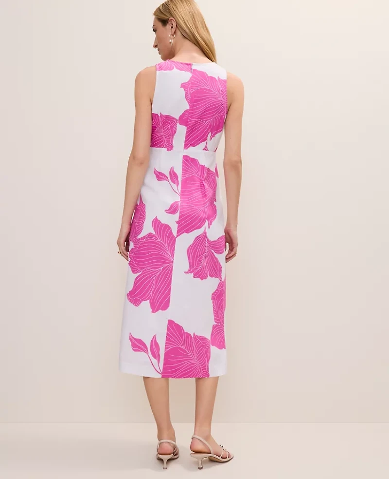 Ann Taylor Petite Floral Linen Blend Midi Wrap Dress Rhododendron Women's