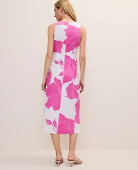 Ann Taylor Petite Floral Linen Blend Midi Wrap Dress Rhododendron Women's