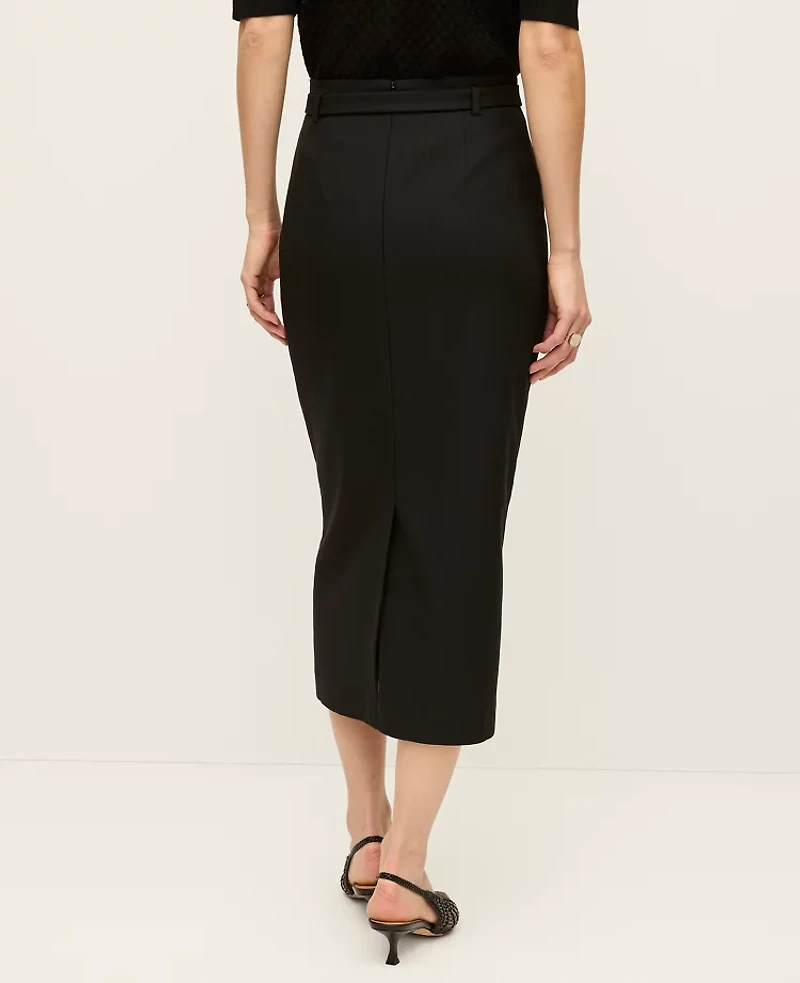 Ann Taylor Petite Belted Midi Pencil Skirt Black Women's