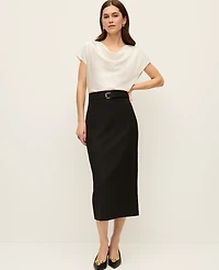 Ann Taylor Petite Belted Midi Pencil Skirt Black Women's