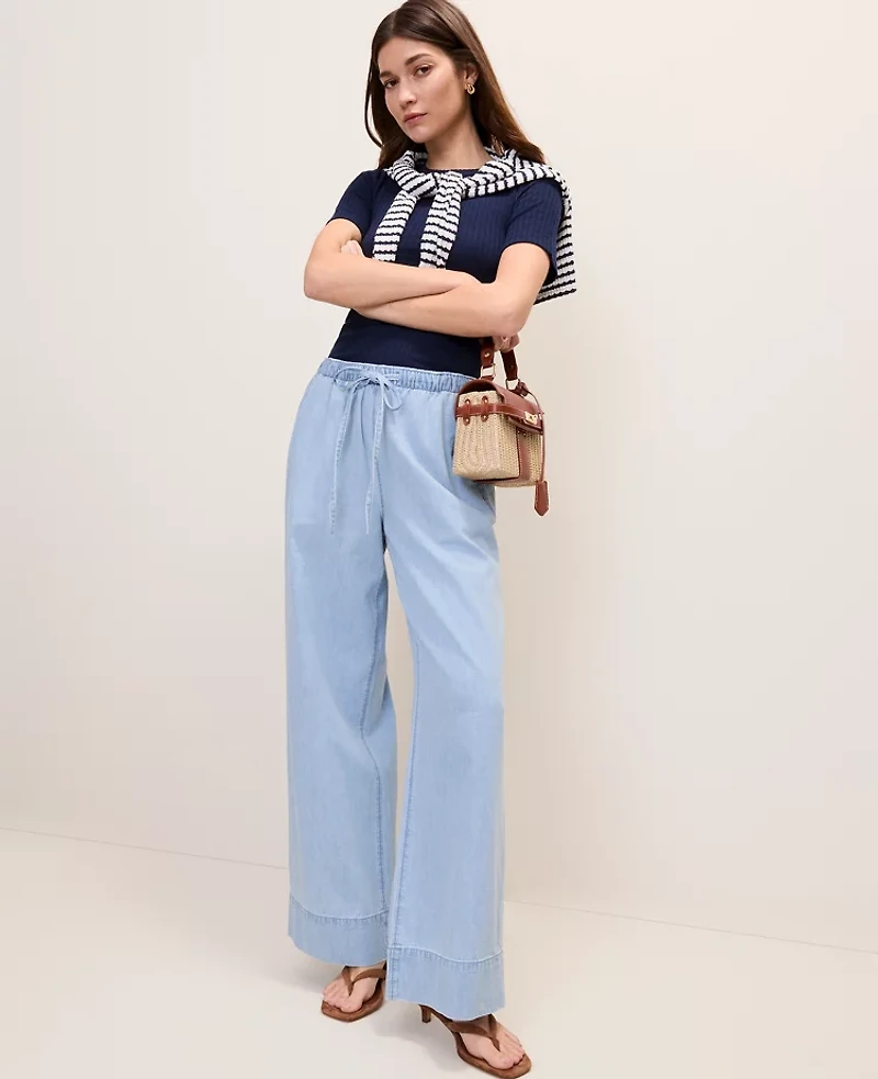 Ann Taylor The Petite Relaxed Wide-Leg Jean Azure Light Wash Women's