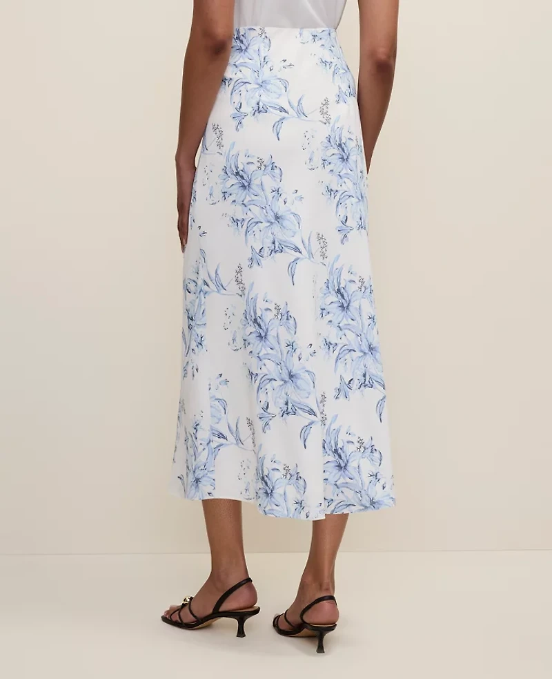 Ann Taylor Petite Floral Bias Midi Slip Skirt White-Blue Women's