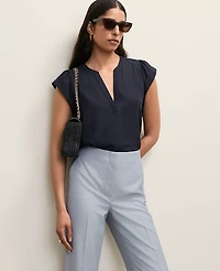 Ann Taylor Petite Mixed Media Flutter Sleeve Top Night Sky Women's