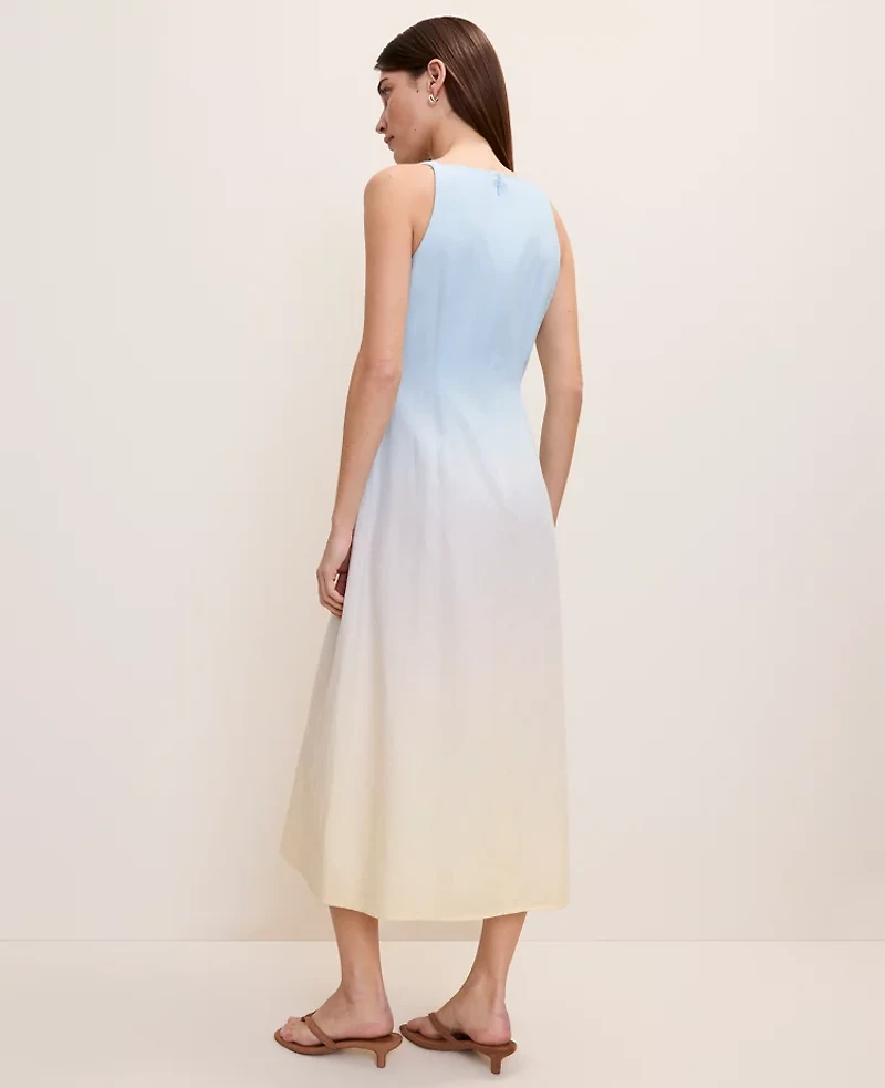 Ann Taylor Petite Weekend Ombré Linen Blend Midi Dress Yellow-Blue Women's