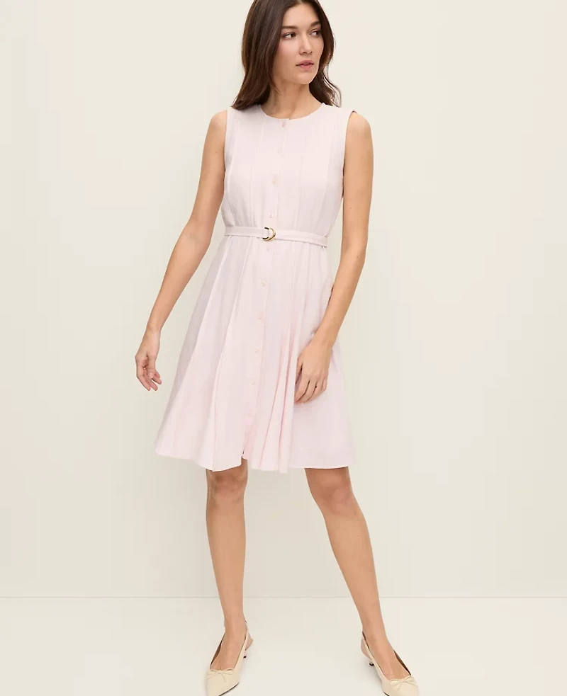 Ann Taylor Petite Belted Crew Neck Flare Dress Blush Haze Women's