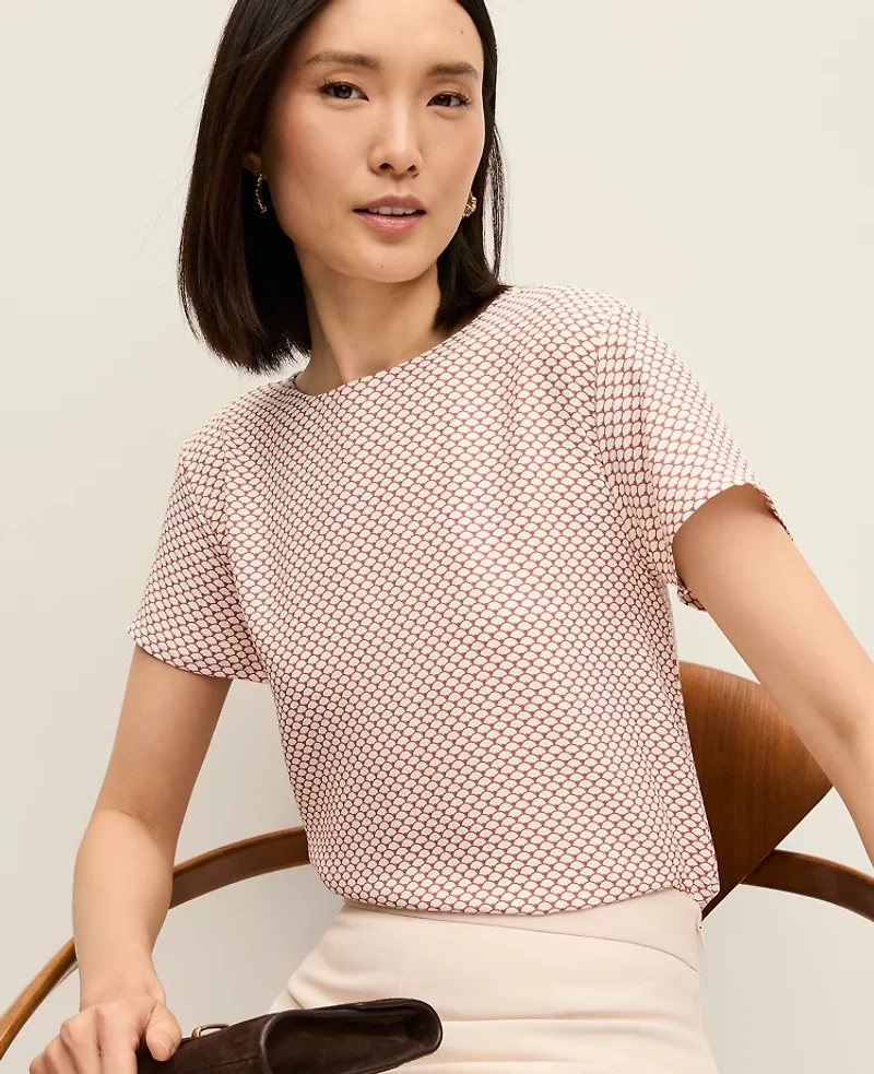 Ann Taylor Petite Geo Mixed Media Crew Neck T-Shirt Winter White Women's